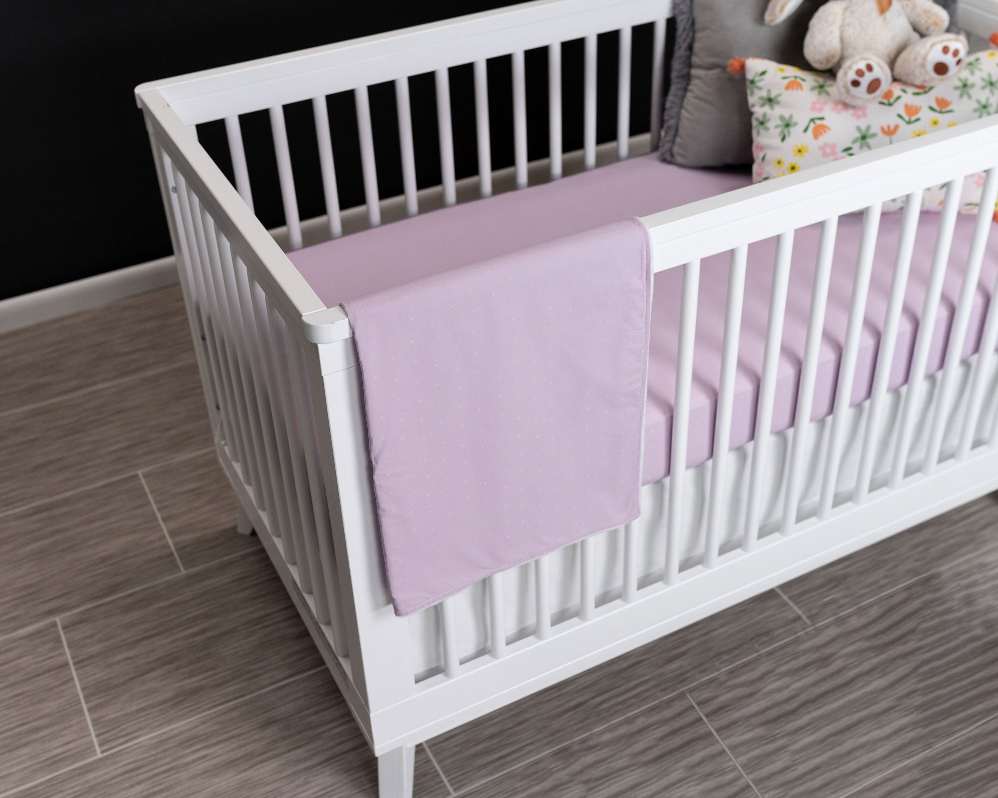 Lavender Hugs - Classic Nursery Bedding Set - Ivory X on Lilac/Lavender - Olli+Lime